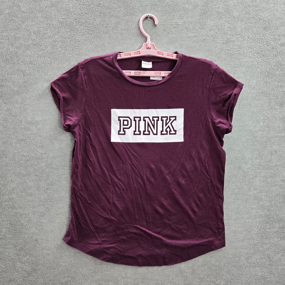 PINK Victoria's‎ Secret Women Top Large Red Shirt Logo Graphic Crew Neck Tee